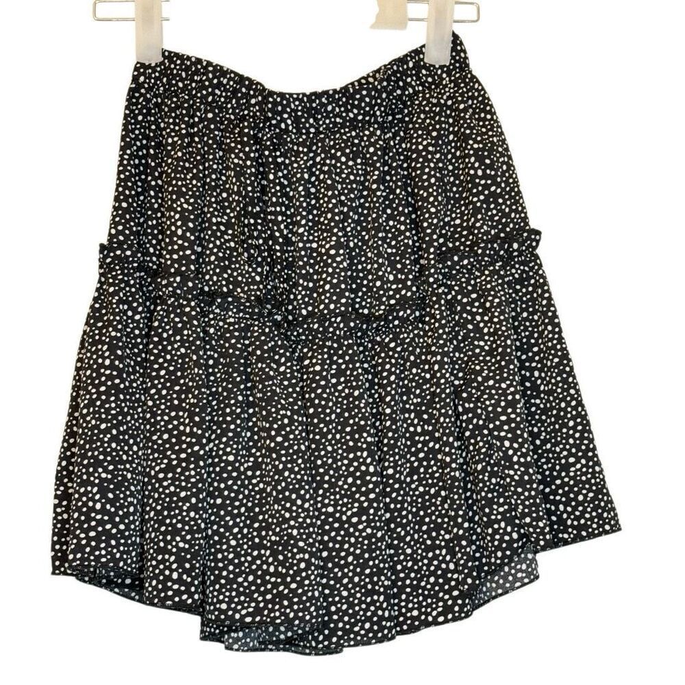 HYFVE Elastic Waist Dotted Ruffle Tiered Pull-on Skirt Black White Medium